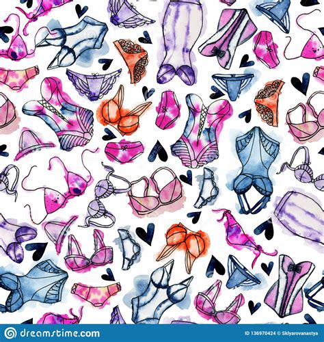 Seamless Pattern With Watercolor Lingerie Stock Illustration