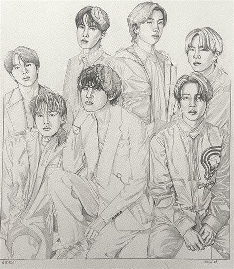 Bts Line Art Drawing Simple Ot7 Alvaro Parm