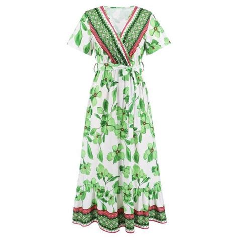 Robe Femme Vintage Exotique Bohème Scènes de Bord de Mer Lq605 Vert