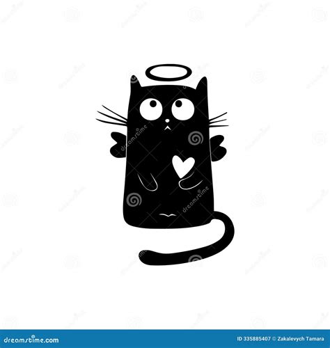 Cute Angel Cat With Halo And Wings Vector Icon Stock Illustration