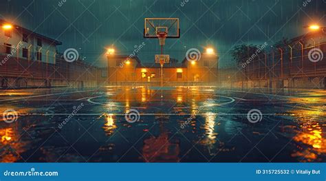 Basketball Court In The Rain Stock Photo Image Of Scene Hoop 315725532