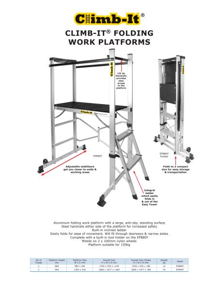 GPC Climb It Folding Work Platform Platform Size 1550H X 1140D X 930W