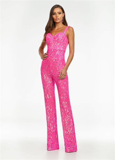 Ashley Lauren Stretch Sequin Jumpsuit Formal Pageant Wear In