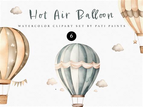 Hot Air Balloons Watercolor Clipart Set Nursery Wall Art Watercolor Balloon Clipart Baby Shower