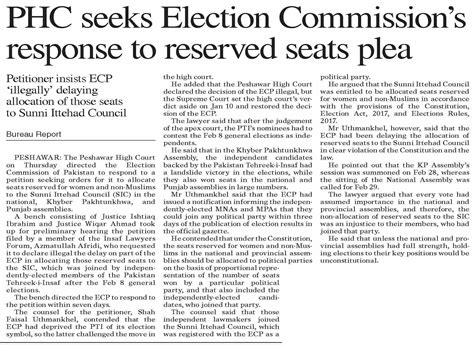 Dawn EPaper Mar 01 2024 PHC Seeks Election Commission S Response