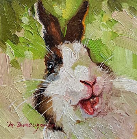 Cute Rabbit Painting Original Oil Framed 4x4 Small Framed Art Rabbit