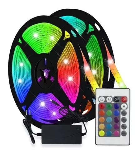 Tira Luz Led 5 Metros Rgb Autoadhesivas 5050 Control Fuente