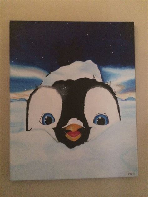 Penguin from happy feet in 2022 | Canvas painting, Art lessons, Painting