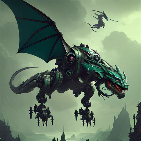 A Mechanical Robotic Dragon Wth Green Ray Flying By Viktor Ant