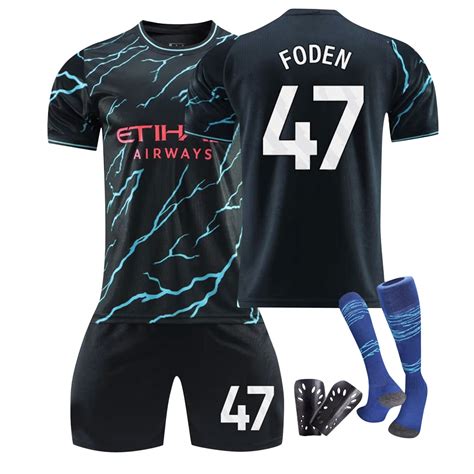 23-24 Man City Away Match Jersey Set (4-Piece), Featuring #47 FODEN ...