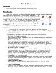 Unit Lab Report Pt Docx Unit Hess Law Objective Use Hess