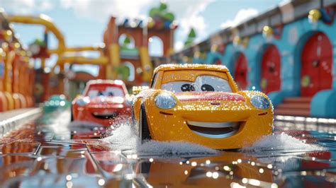 A Cartoon Character of a Car in the Car Wash. 3d Illustration Stock ...