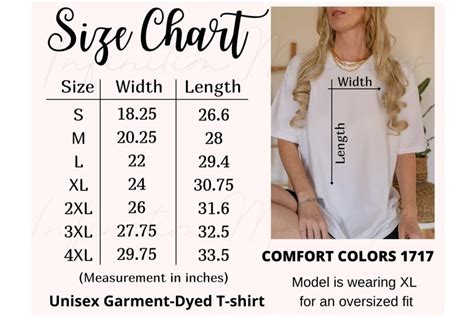 Comfort Colors 1717 tshirt Size Chart