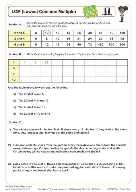 Lowest Common Multiple Worksheet Printable