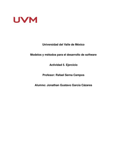 ACTIVIDAD 5 UVM Universidad del Valle de México Modelos y métodos