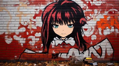 Premium AI Image | anime graffiti brick wall