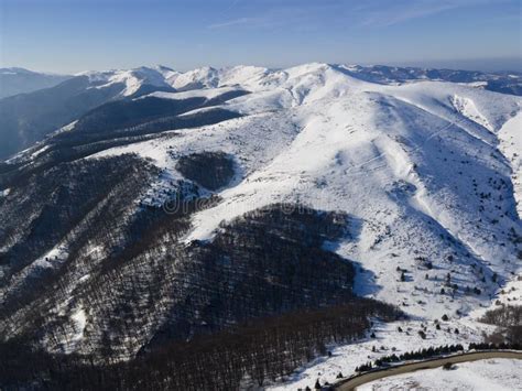 Aerial Winter View of Balkan Mountains Around Beklemeto Pass, Bulgaria ...