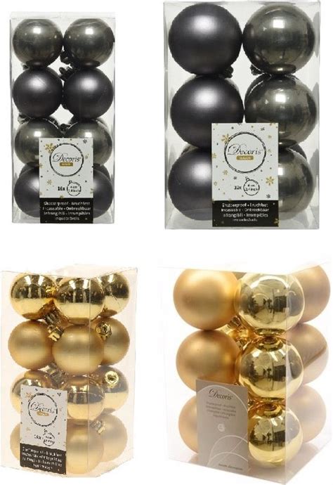 Kerstversiering Kunststof Kerstballen Mix Goud Antraciet 4 En 6 Cm