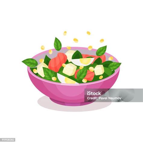 Semangkuk Salad Dengan Bayam Salmon Dan Telur Ilustrasi Vektor Konsep