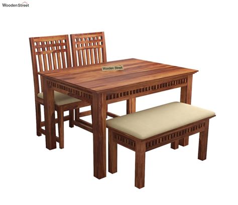 Buy Adolph Compact 4 Seater Dining Set With Bench Honey Finish Online