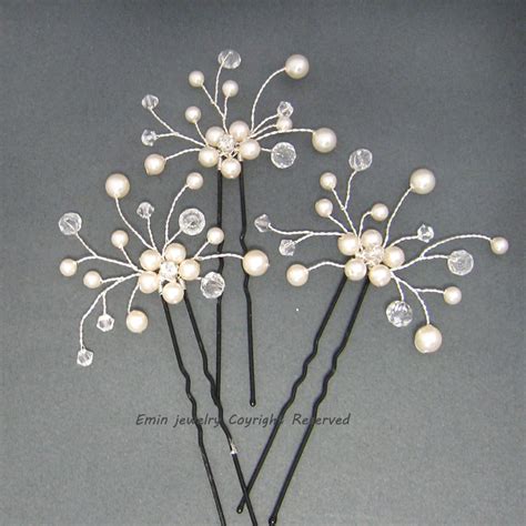 3 Bridal Hair Pins Set Wedding Hair Accessoriesivory White Etsy