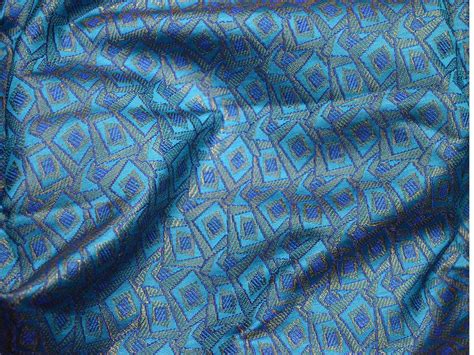 Blue Brocade By The Yard Art Silk From Banaras Costume Wedding Etsy