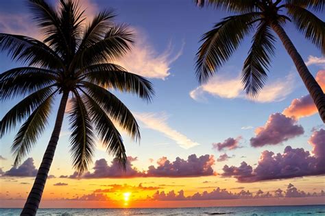 Premium AI Image | Paradise beach sunset tropical palm trees