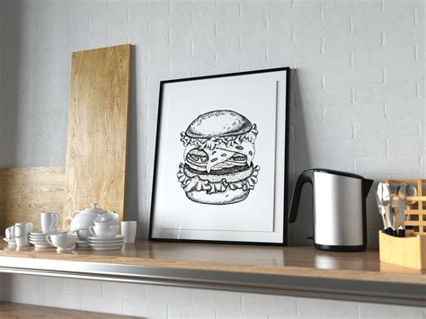 Küche Wand Kunst Burger Druck Essen Poster schwarz und weiß Etsy