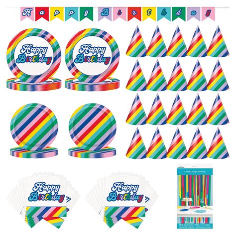 Way to Celebrate! Retro Rainbow Birthday Party Tableware and Decoration ...