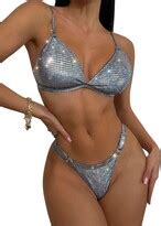 Eilova Orityle Women S Liquid Metallic Sexy Triangle Bikini Set Shiny