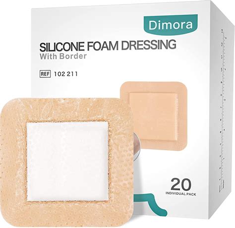 Dimora Silicone Foam Wound Dressing Bandages Waterproof Adhesive 4 X4 20 Pack