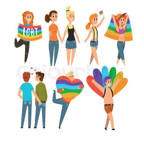 Lgbt People Community Celebrating Gay Pride Love Parade Cartoon Vector