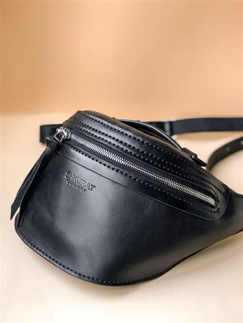 Black Leather Belt Bag For Women Large Leather Fanny Pack Etsy