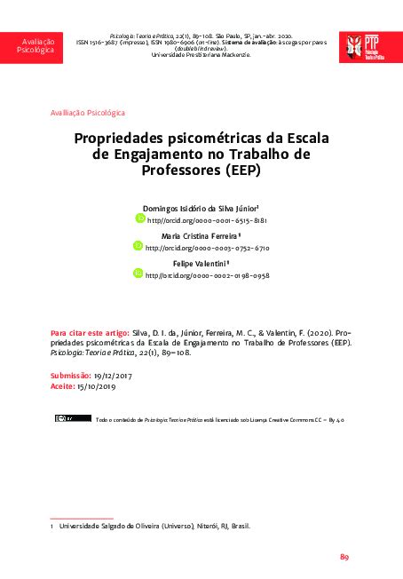 Pdf Propriedades Psicométricas Da Escala De Sentido Do Trabalho Em