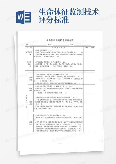 生命体征监测技术评分标准word模板下载编号qjwxorrg熊猫办公