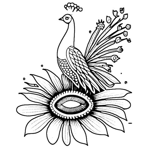 Beautiful Peacock Among Flowers Coloring Page · Creative Fabrica