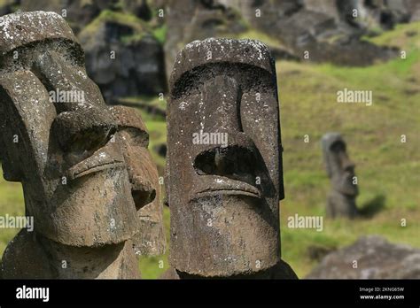 Moai Statues In The Rano Raraku Volcano In Easter Island Rapa Nui