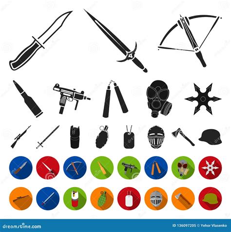 Types Of Weapons Black Mono Icons In Set Collection For Design Firearms