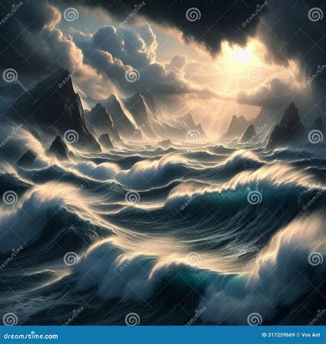 Artistic Interpretation Of A Stormy Sea With Powerful Waves Royalty