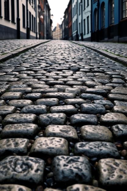 Premium Ai Image A Cobblestone Street With A Sign That Says The Word