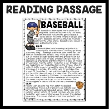 Baseball Reading Comprehension Informational Worksheet Olympic Sports