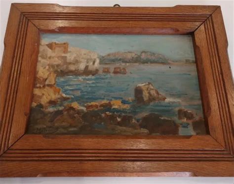 Tableau Huile Impressionniste Xx Me Paysage Marine Ville Bord De Mer