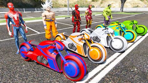 Racing Spiderman Motorcycles With Superheroes Race In The Pine Forest