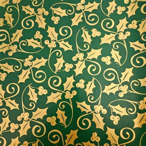 Christmas Wrapping Paper Green With Gold Holly 10 Meter Roll B Moore Twrap Solutions