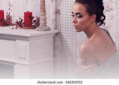 Beautiful Woman Covering Her Nude Breast Stock Photo