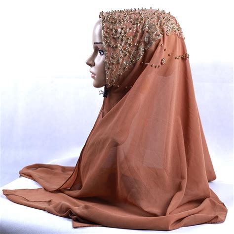 Fashion Shimmer Sparkle Gold Glitters Plain Chiffon Muslim Hijab Scarf