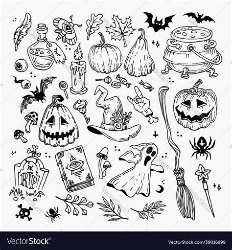 Halloween Doodles Set Decoration For Royalty Free Vector