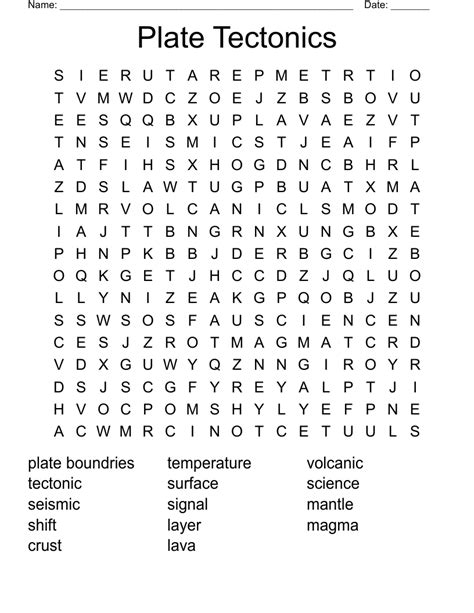 Plate Tectonics Word Search Wordmint