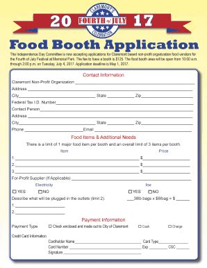 Fillable Online Food Booth Application City Of Claremont Fax Email