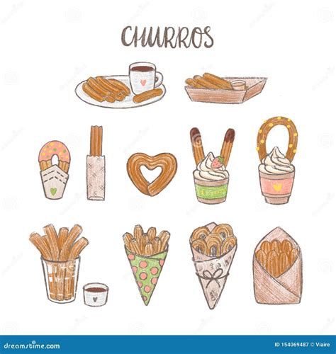 Set Of Churros Different Ways Of Cooking And Serving Churros Stock